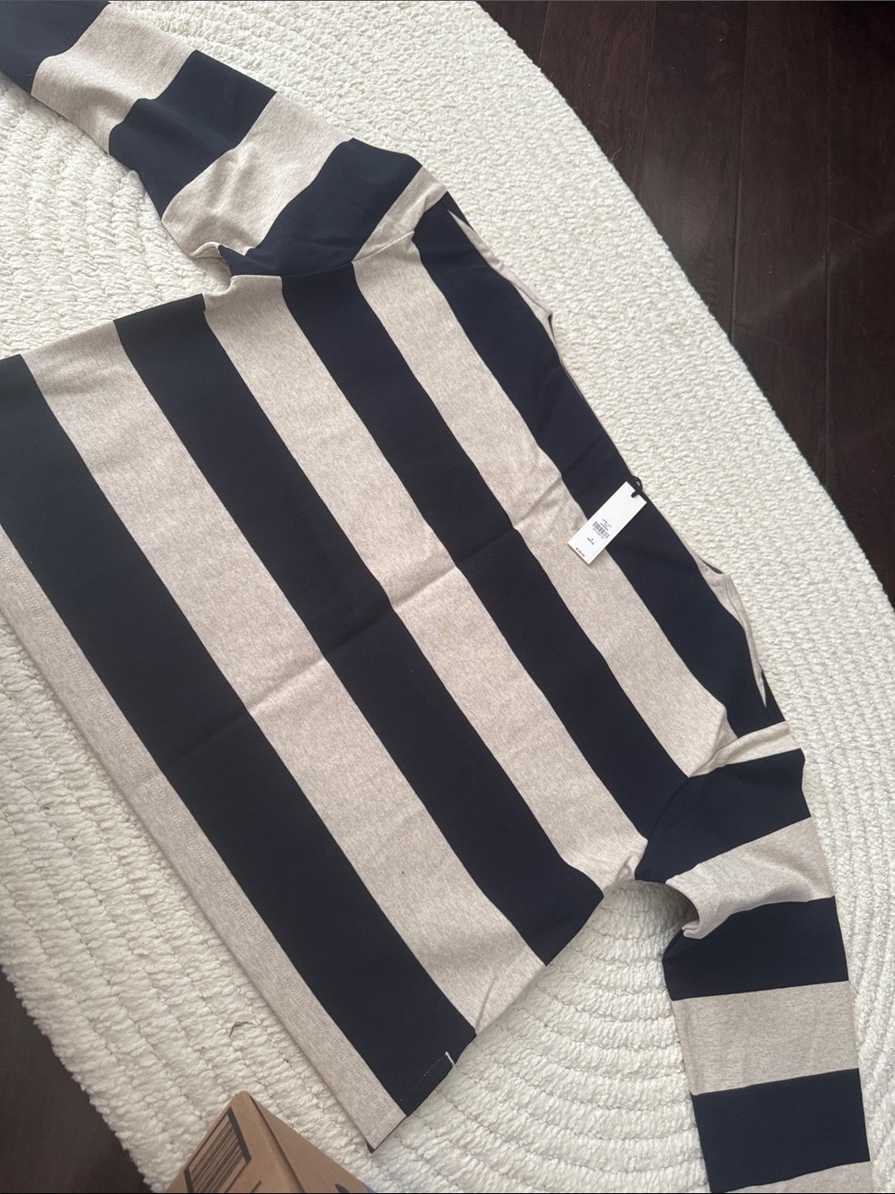 Banana Republic Navy and Beige Wide-Stripe Boatneck Top